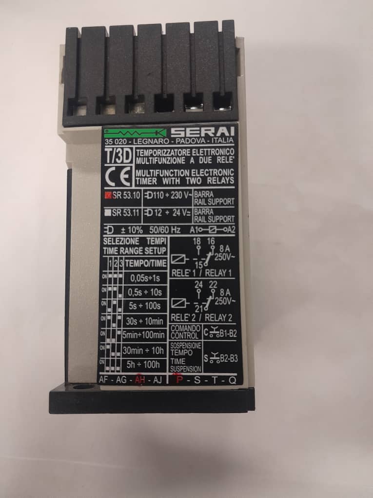 TEMPORIZADOR ELECTRONICO SERAI ZOCCOLO T/3D MULTIFUNCION DUAL CON DOS RELES 110-230VAC